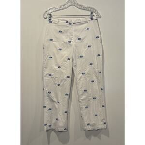 J. McLaughlin White Embroidered Sea Turtle Trouser Pants‎ Womens Size 8 (1723)